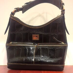 Dooney & Bourke Black Croc-Embossed Hobo Bag With Gold Hardware Like New